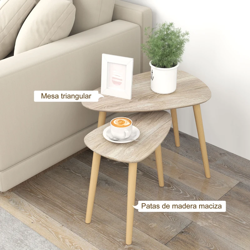 HOMCOM Juego de 2 Mesas de Centro Mesa Nido Moderna Mesitas Auxiliares Patas de Madera de Pino para Salón Dormitorio Natural