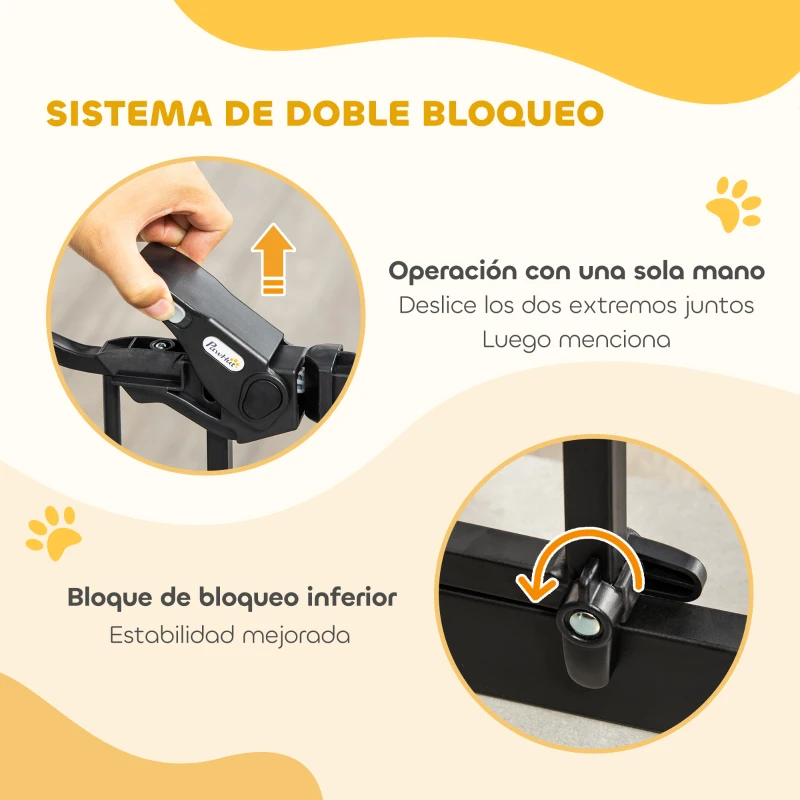 PawHut Barrera de Seguridad Ajustable con Puerta Pequeña Cierre Automático y Sistema de Doble Bloqueo 74-80x104,1 cm Negro