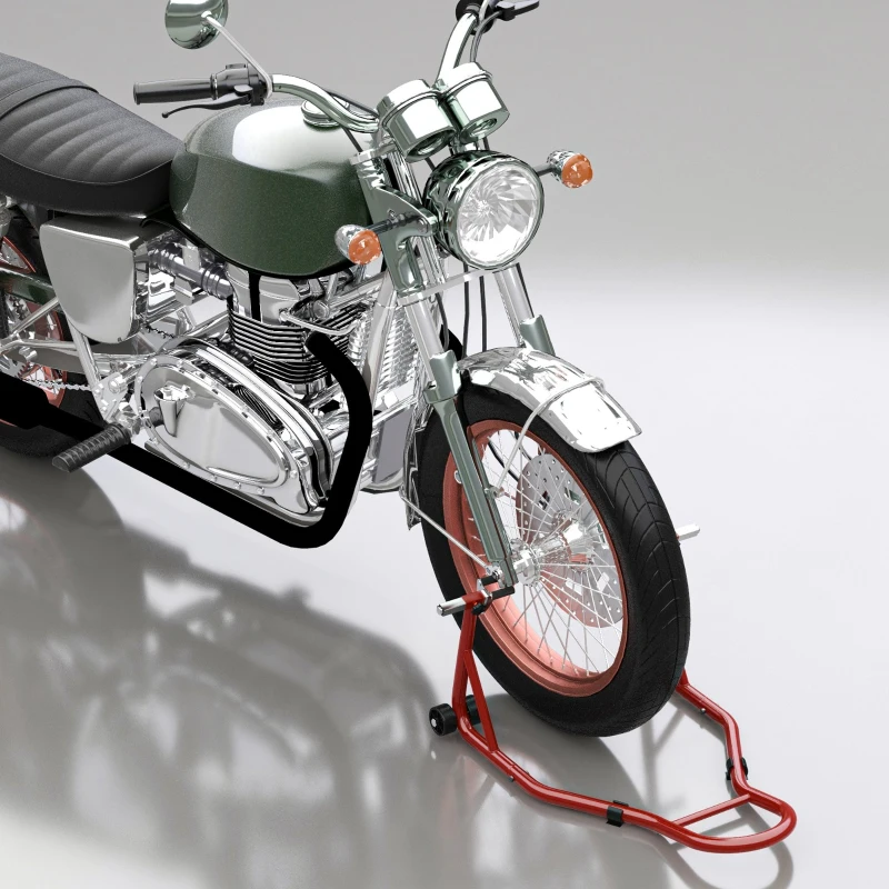 HOMCOM Suporte de Moto Dianteiro Universal de Aço para Roda de 10" 17" 18" Carga 200 kg com Garfos em U e L Ajustáveis 70x47x34,5 cm Vermelho