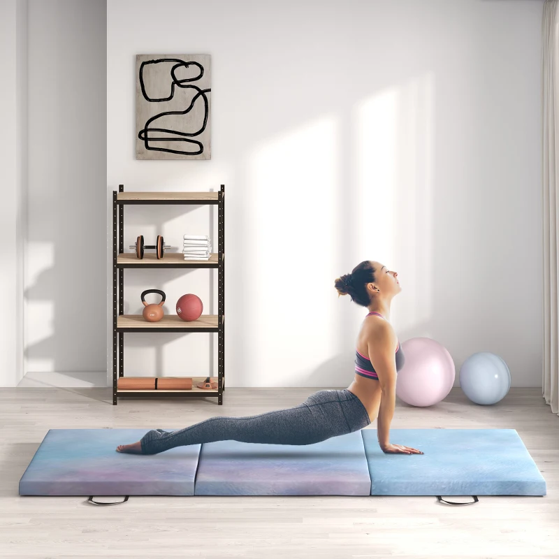 HOMCOM Tappetino da Ginnastica 180 cm Pieghevole, Crash Mat Spesso 5 cm con Maniglie per Allenamento a Casa, Azzurro