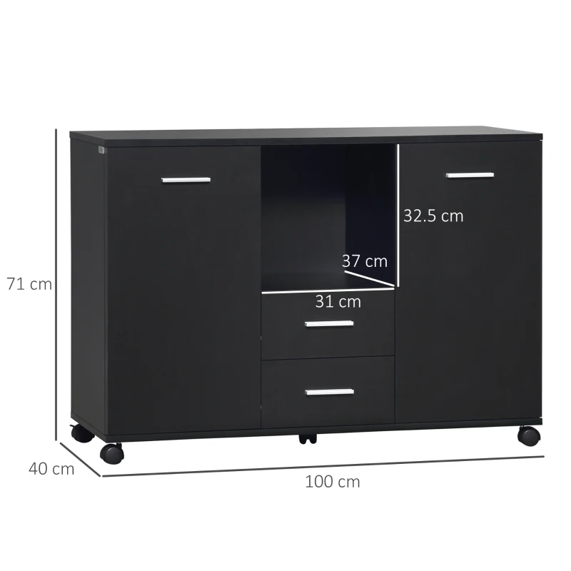 Vinsetto Armadietto Multifunzionale per l'Ufficio con Ruote a 360°, per Stampanti e Fascicoli, in Legno Nero 100x40x71cm