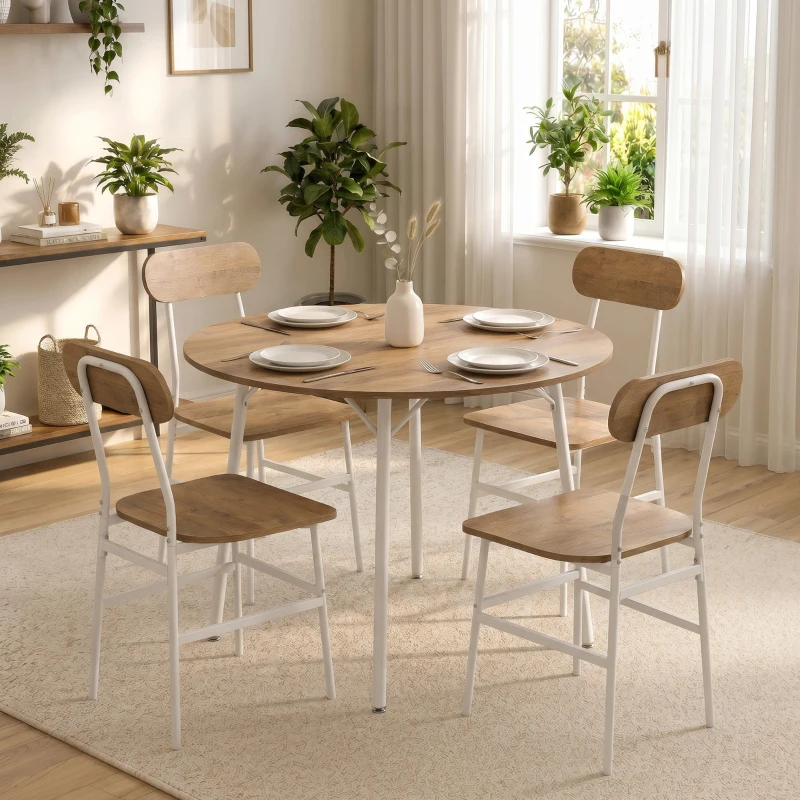 HOMCOM Conjunto de Mesa e 4 Cadeiras de Jantar para Espaços Pequenos, Natural e Branco