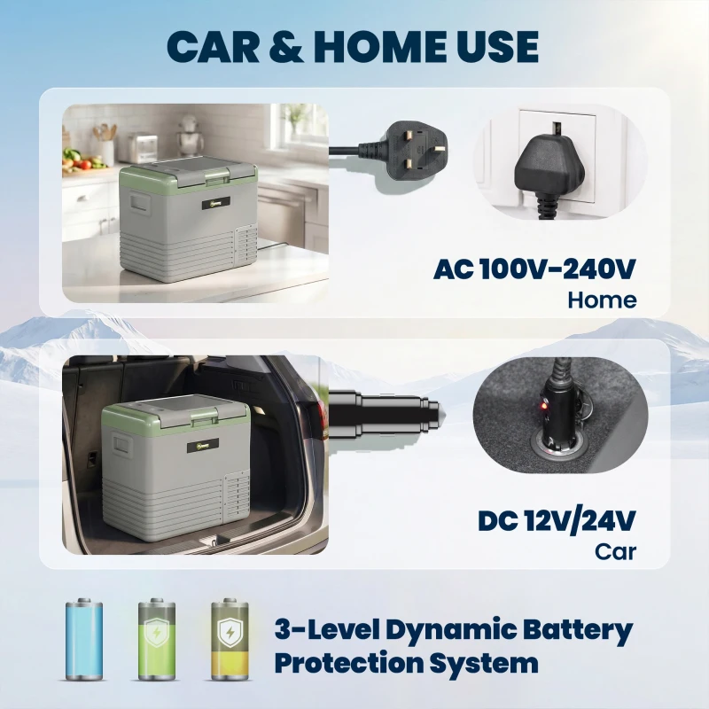 Outsunny 50L Portable Car Refrigerator - Light Green and Grey