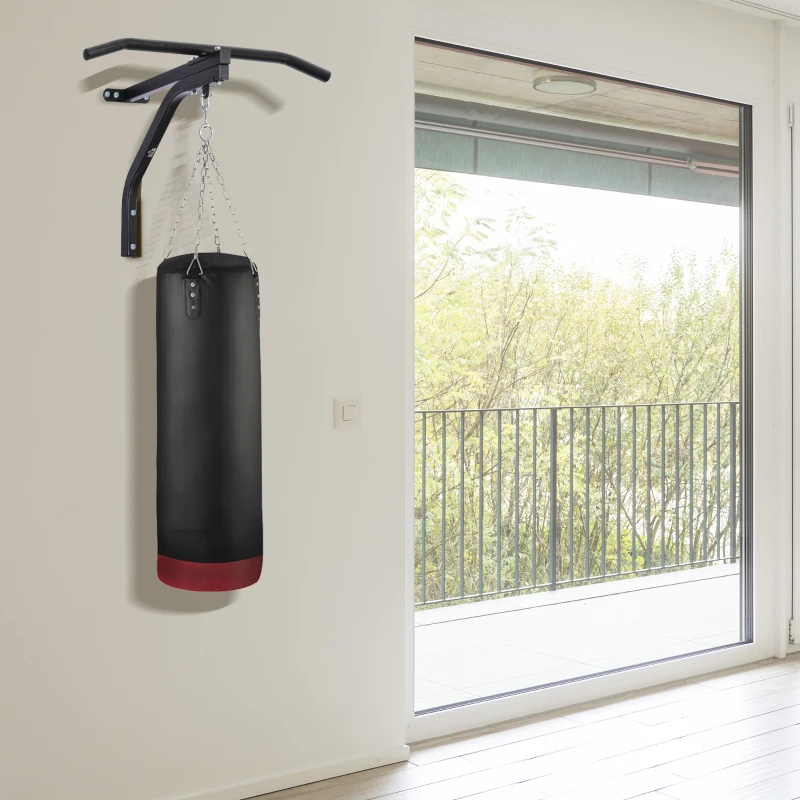 HOMCOM Barra de Elevação para Parede 2 em 1 Suporte para Saco de Boxe para Treinamento Carga Máx. 130kg 93x47x51cm Preto