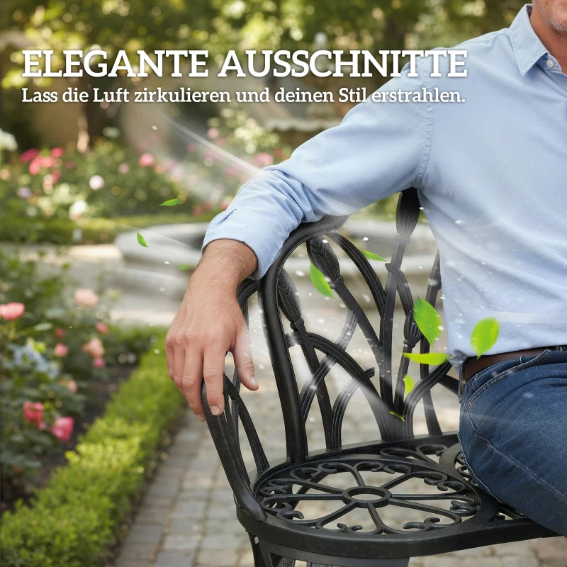 Outsunny Gartenbank 2-Sitzer Gussaluminium wetterfest Outdoor Sitzbank mit Tulpen-Rückenlehne Blumenmotiv 99 x 57 x 78 cm