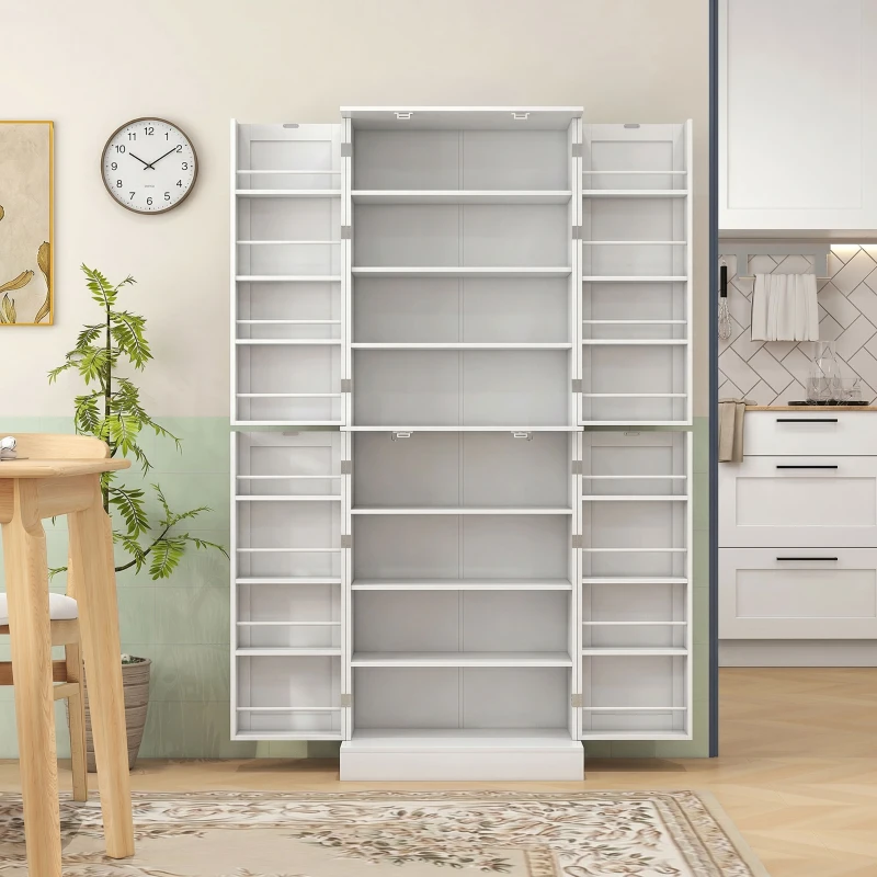 HOMCOM Armoire de cuisine buffet cuisine avec placards, étagère réglable et porte-épices, 60 x 35 x 166 cm, blanc