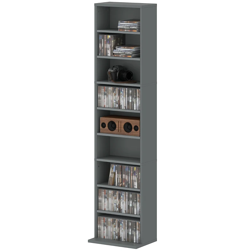 HOMCOM CD- und DVD-Aufbewahrung 9 Fächer und 6 verstellbare Einlegeböden max. Kapazität 260 CDs/120 DVDs 33 x 24 x 140 cm grau