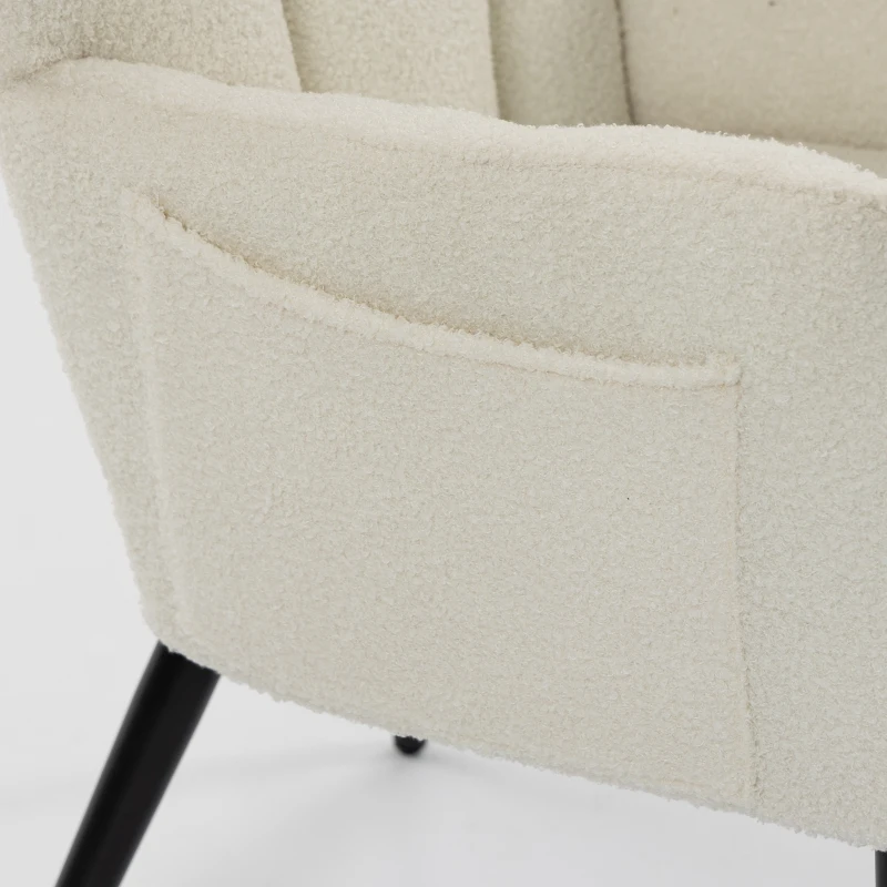 HOMCOM Fauteuil de Salon avec Repose-Pied, Fauteuil d'Appoint Capitonné en Peluche Teddy, Dossier Haut, Poches Latérales, Beige