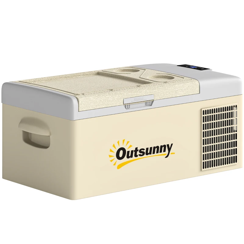 Outsunny 16L Portable Car Fridge, -20℃ to 10℃ Adjustable Temperature - Khaki/Grey