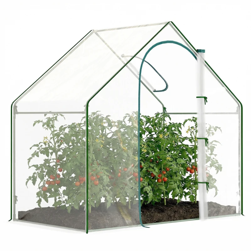 Outsunny Foliengewächshaus, begehbar, Dachfenster, aufrollbare Tür, rostfreier Metallrahmen, 180 x 100 x 168 cm, Transparent