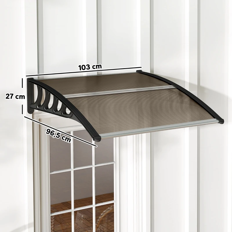 Outsunny Marquise para Portas e Janelas 103x96,5 cm Marquise com Proteção para Sol e Chuva com Painéis de Policarbonato Preto e Marrom