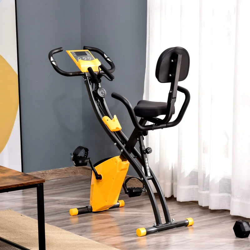 HOMCOM Cyclette Pieghevole con Resistenza Magnetica 8 Livelli, Sensore di Frequenza Cardiaca, Volano 2.5kg, Giallo