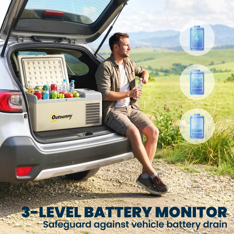 Outsunny 16L Portable Car Fridge, -20℃ to 10℃ Adjustable Temperature - Khaki/Grey