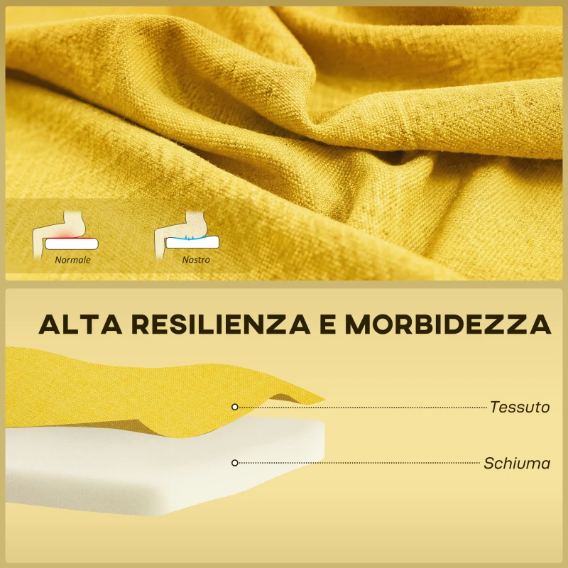 HOMCOM Divano 2 Posti in Tessuto Effetto Lino Senza Braccioli con Gambe in Legno, 117x56.5x77 cm, Giallo
