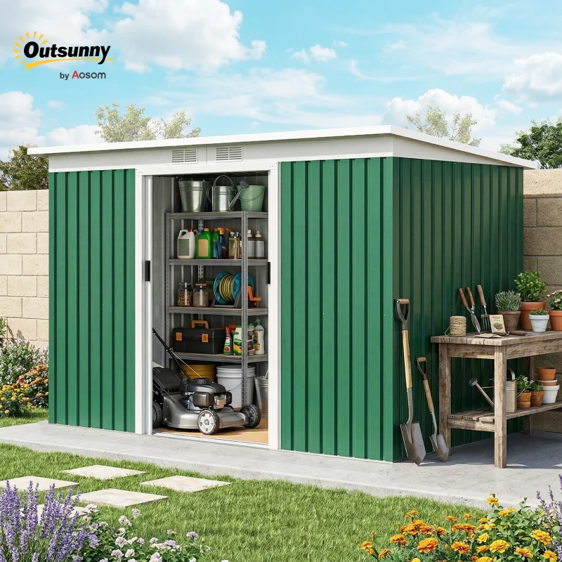 Outsunny 4ft x 9ft Steel Garden Tool Shed(m-14)