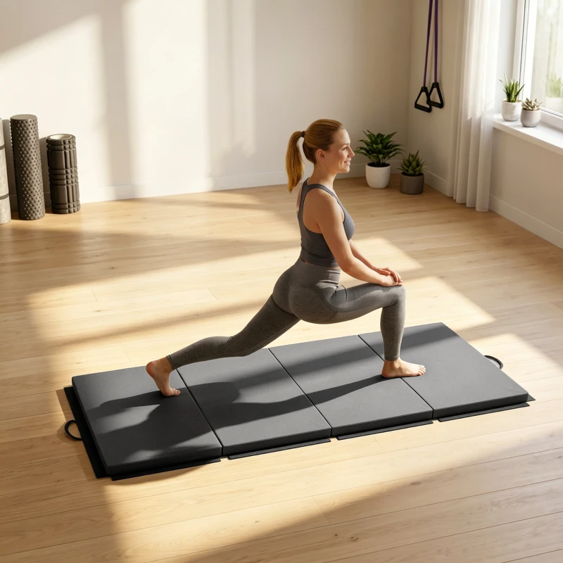 HOMCOM Saltea de Gimnastică Pliabilă, Saltea Fitness Groasă de 5 cm și Antiderapantă, 180x80x5 cm, Gri