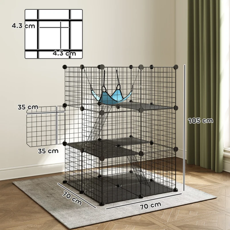 PawHut Cușcă pentru Pisici Gard Personalizabil pe 3 Niveluri, 105 cm, Negru