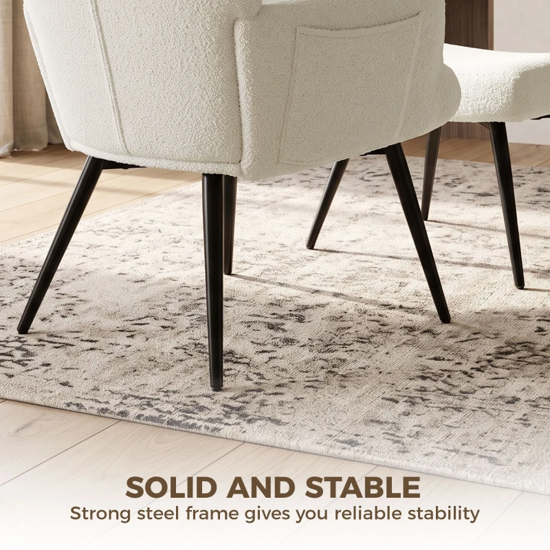 HOMCOM Fauteuil de Salon avec Repose-Pied, Fauteuil d'Appoint Capitonné en Peluche Teddy, Dossier Haut, Poches Latérales, Beige