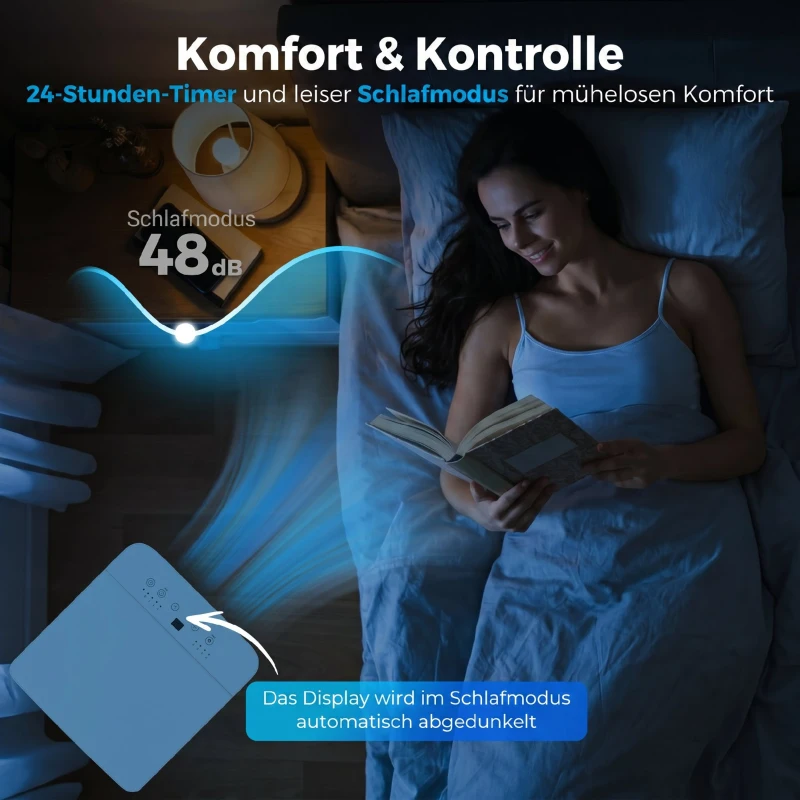 HOMCOM Mobiles Klimagerät 9000 BTU, 4-in-1 Mobile Klimaanlage mit Kühlung, 40 L/Tag Entfeuchter, Ventilator, Schlafmodus