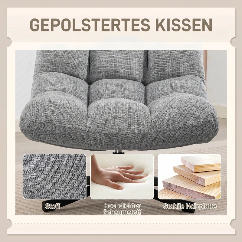 HOMCOM Draaistoel Lounge met Brede Zitting, Waterafstotende Chenille, Kruisvormige Stalen Poten, Grijs