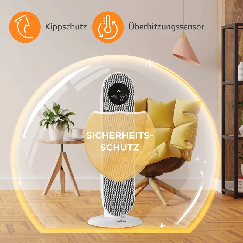 HOMCOM Verwarmingsventilator 2000W, PTC keramische elektrische verwarming met afstandsbediening, oscillatie, 12-uurs timer