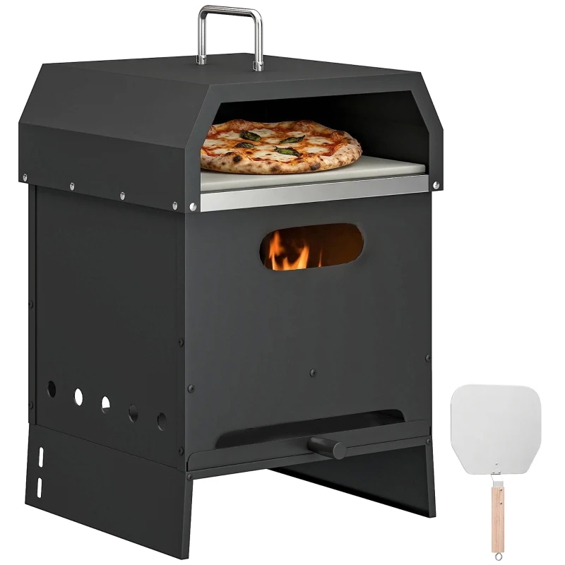Outsunny 3-in-1 Buitenshuis Pizzaoven Houtgestookte Pizza Oven 2-laags Oven met Pizzasteen Handgrepen Pizzaschep