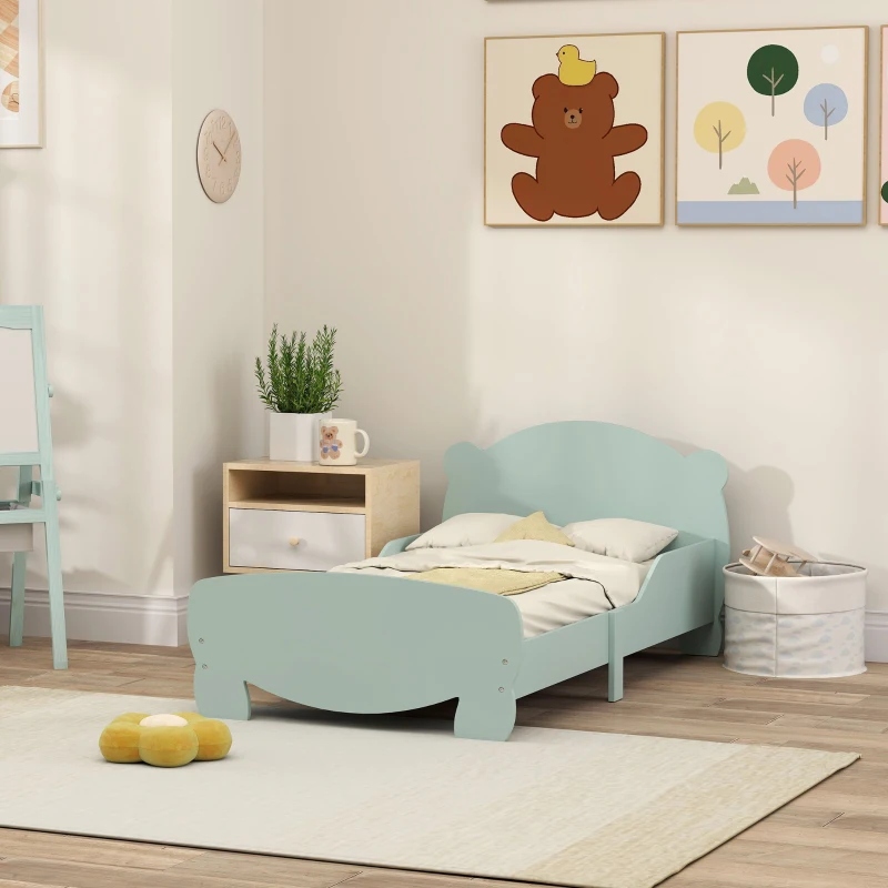 AIYAPLAY Lit enfant 70x140 cm avec barrières de sécurité thème d'ours pour garçons, filles, âgés de 3 à 6 ans, vert