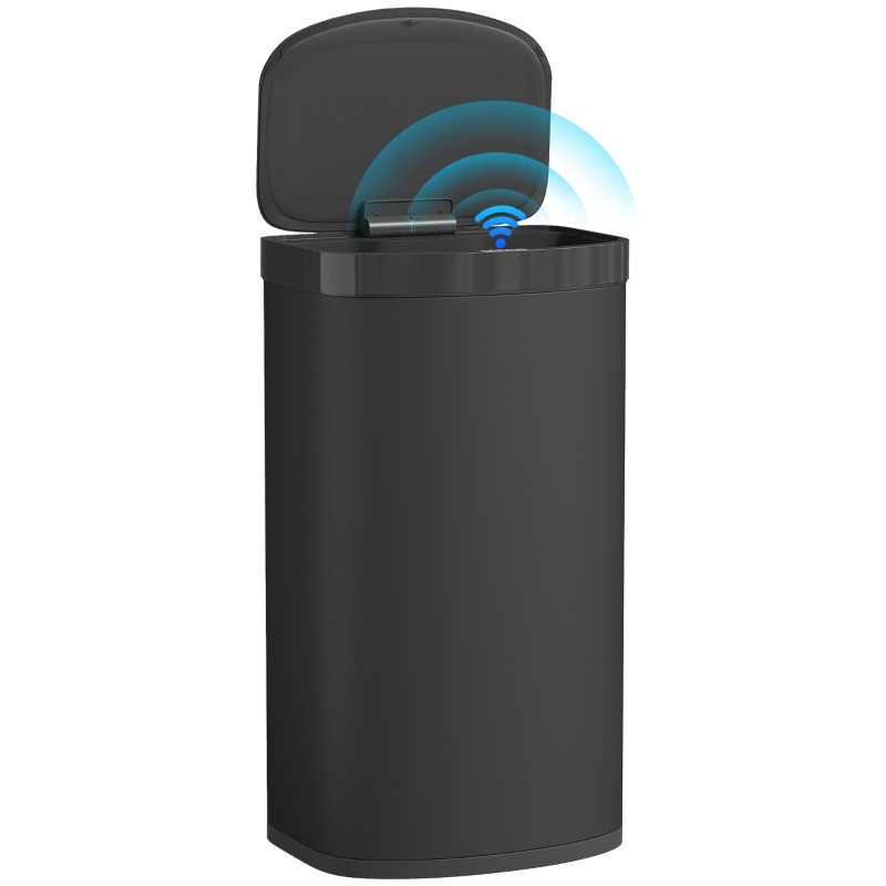HOMCOM Cubo de Basura con Sensor 55 L con Tapa de Cierre Suave de Acero Inoxidable para Cocina Gimnasio Oficina Negro