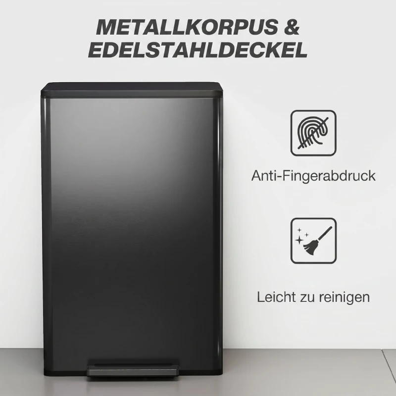HOMCOM Keukenprullenbak 45 L Pedaalemmer met Soft-Close deksel, uitneembare binnenemmer