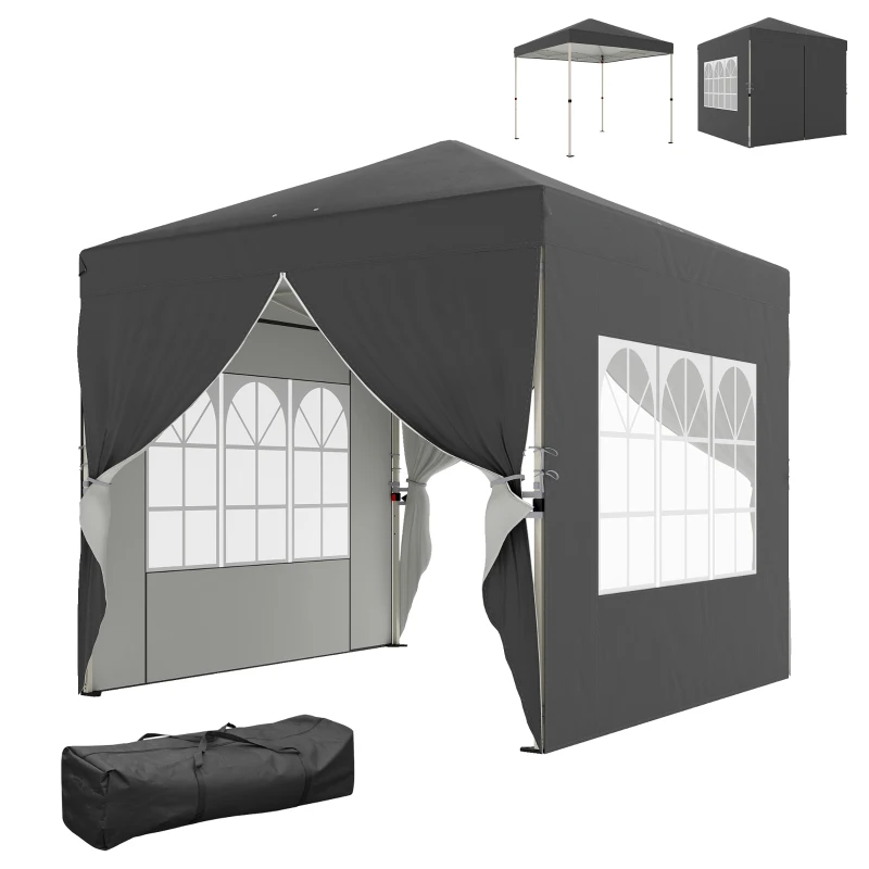 Outsunny Tonnelle de jardin 2,5 x 2,5 m pop up tonnelle pliante réglable en hauteur protection UV50+ montage facile gris foncé