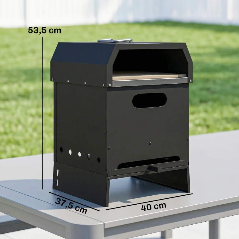 Outsunny 3-in-1 Buitenshuis Pizzaoven Houtgestookte Pizza Oven 2-laags Oven met Pizzasteen Handgrepen Pizzaschep