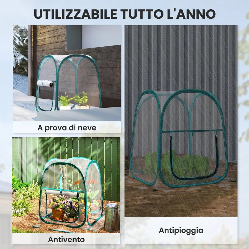 Outsunny Mini Serra Pop Up con Copertura in Plastica, Finestra Avvolgibile e Borsa, 70x70x80 cm, Trasparente