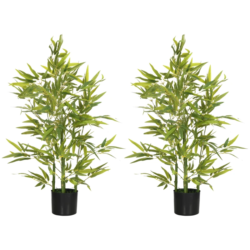 HOMCOM Juego de 2 Bambús Artificiales 90 cm con Maceta Plantas Sintéticas para Decoración Hogar Salón Oficina Verde