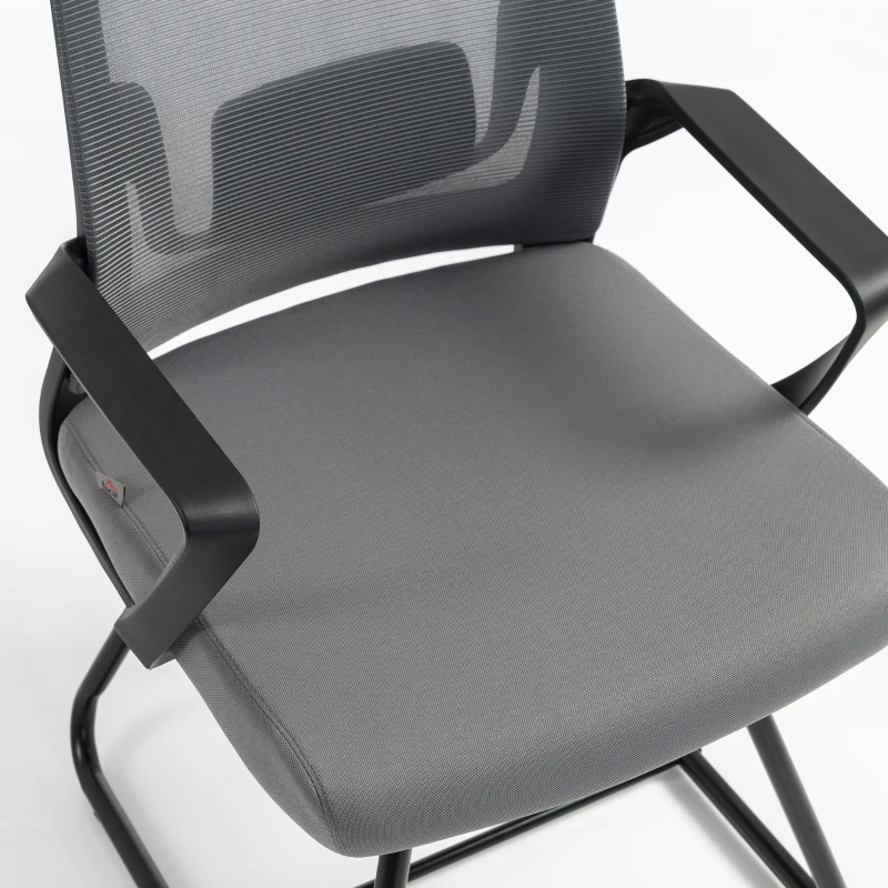 HOMCOM Desk Chair No Wheels, Office Chair with Mesh Back, Lumbar Support, Metal Base for Waiting Room, Conference Room, Dark Grey