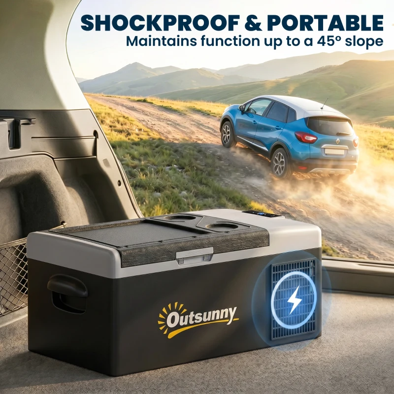 Outsunny 16L Portable Car Fridge, -20℃ to 10℃ Adjustable Temperature - Black/Grey