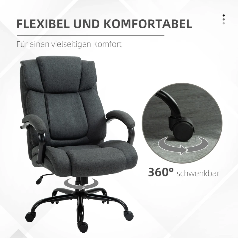 Vinsetto Bureaustoel, Ergonomische Bureaustoel, Draaisteel met Gevoerde Armleuningen, tot 220 kg belastbaar, Grijs