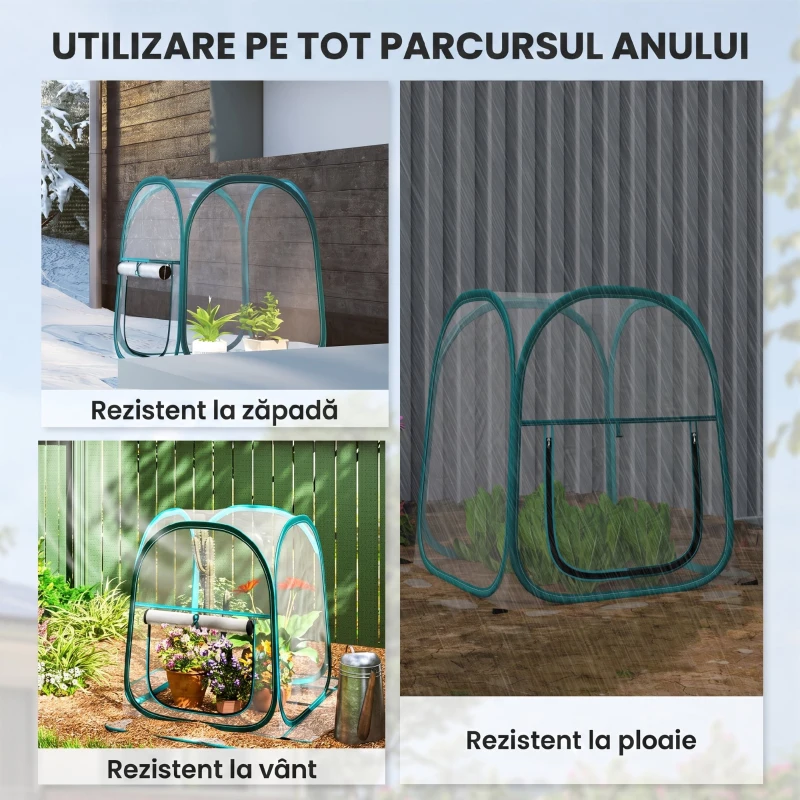 Outsunny Mini Seră Pop-Up cu Acoperire din Plastic, Fereastră Rulabilă și Geantă, 70x70x80 cm, Transparentă