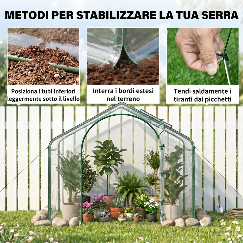Outsunny Serra da Esterno con Ingresso a Zip e Presa d'Aria Superiore, in Plastica e Acciaio, 180x100x152 cm, Trasparente