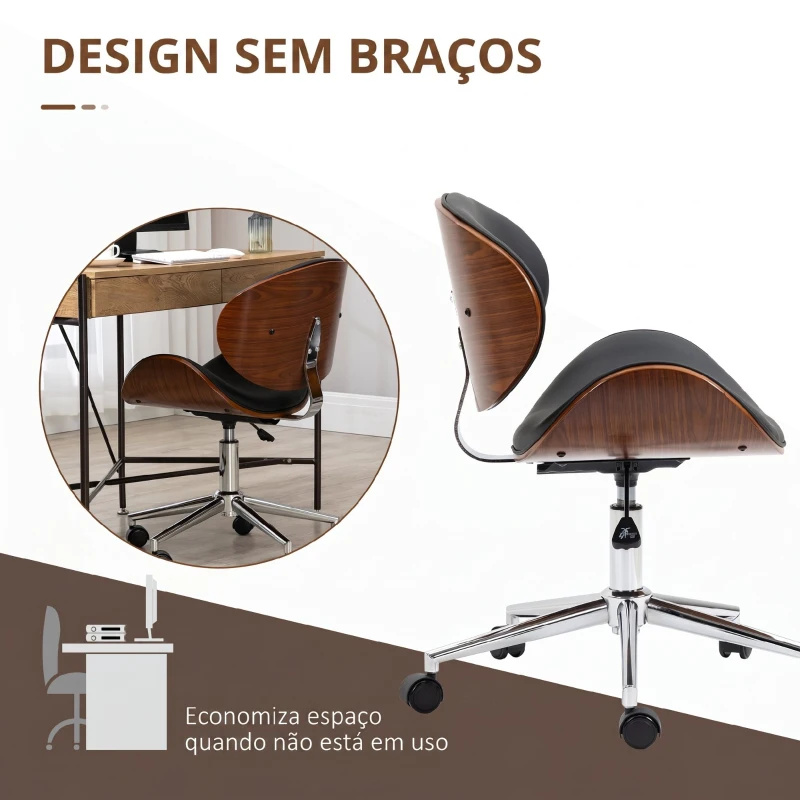 Vinsetto Cadeira de Escritório com Rodas Estofada em PU com Assento Largo e Curvado Altura Ajustável Preto