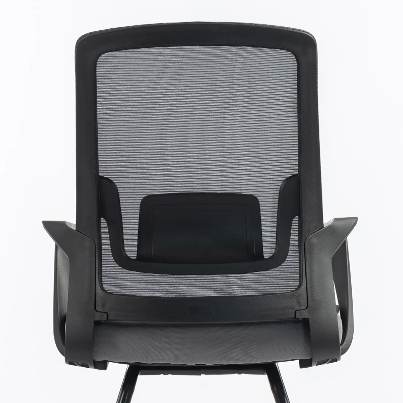 HOMCOM Desk Chair No Wheels, Office Chair with Mesh Back, Lumbar Support, Metal Base for Waiting Room, Conference Room, Dark Grey