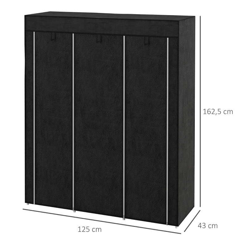 HOMCOM Guardaroba in Tessuto Armadio Salvaspazio 8 Ripiani 125x43x162.5cm Nero