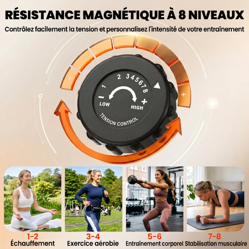 HOMCOM Vélo d'Appartement Pliable 4-en-1 - Ergomètre Magnétique Silencieux avec Cordes de Résistance - Sport Maison et Cardio-training avec Roulettes, Selle Confort et LCD (Max 120kg), Bleu