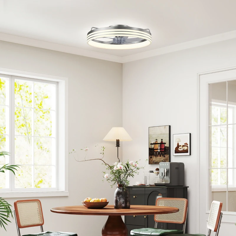 HOMCOM Ceiling Fans with Lights and Remote & App Control, 50cm LED Ceiling Fan Light with 3 Colour Temperatures, 6 Speed, Silver