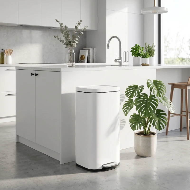 HOMCOM 30 L kosz na śmieci kuchenny na pedał z pokrywą, funkcja Soft-Close i utrzymania otwartej pozycji do kuchni, domu
