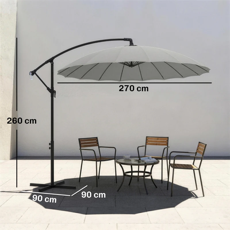 Outsunny Ombrellone Decentrato da Giardino 3x2.6 m a 18 Stecche con Base a Croce, Grigio