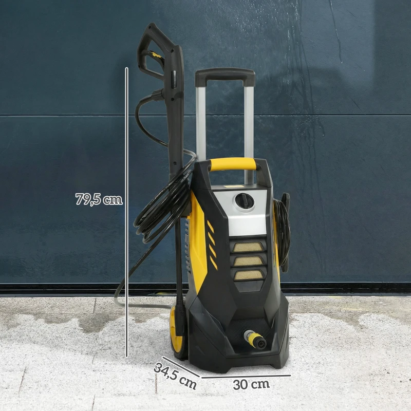 Outsunny Hochdruckreiniger mit Aluminiumpumpe 135 bar Maximaldruck 1800W Leistung 540 L/h 5m Schlauch verstellbare Düse & Griffe