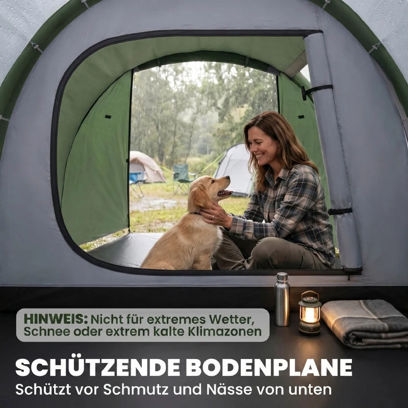 Outsunny Tent voor 3-4 personen 190T tunneltent kampeertent glasvezel donkergroen(m-7)
