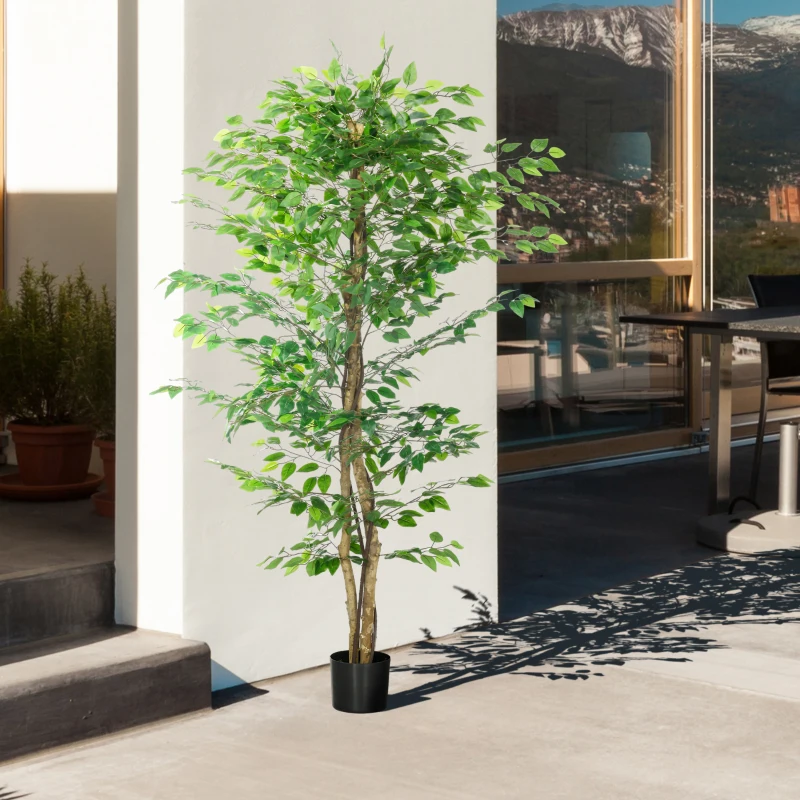 HOMCOM Pack de 2 Plantas Artificiales con Troncos Naturales 180 cm Ficus Sintética con 1260 Hojas Decoración para Hogar Verde
