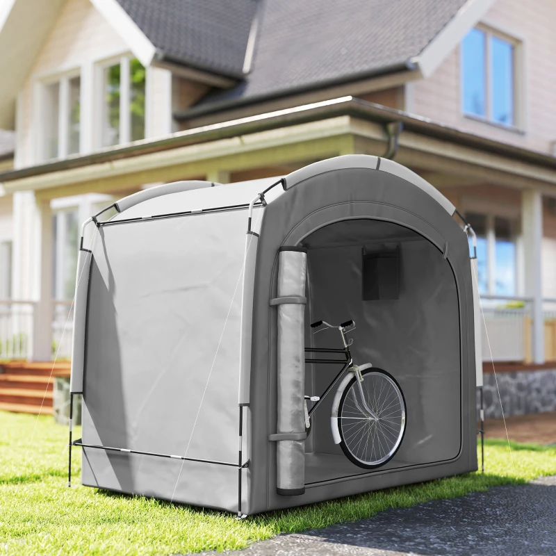 Outsunny Fietstent, opslagtent, waterdicht, UV-bescherming, voor tuin, 220x150x195 cm, donkergrijs