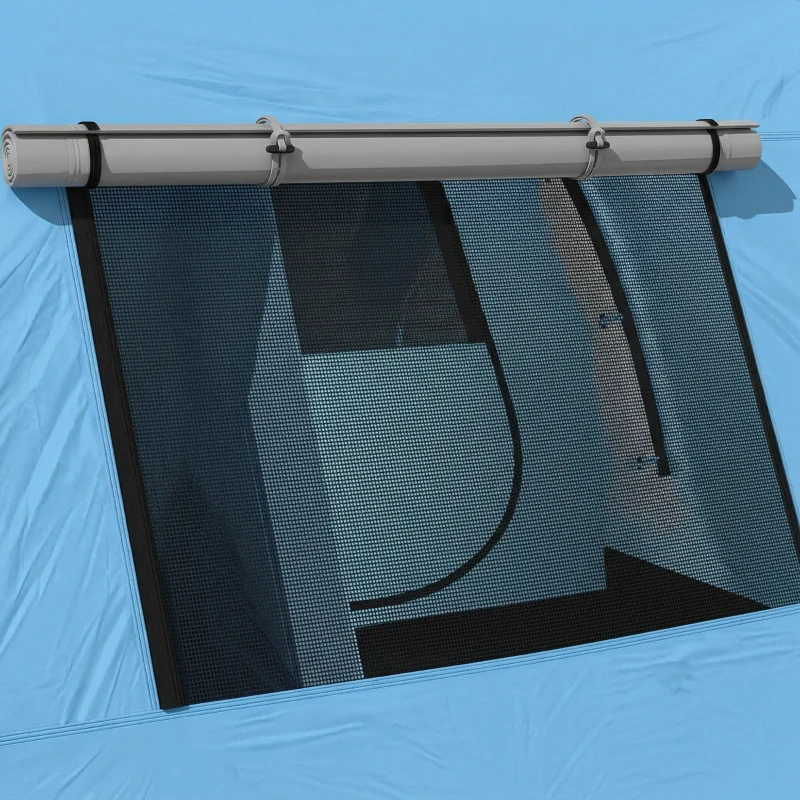 Outsunny Grande Tente Tunnel Camping 4 Personnes 3-4 Saisons Hauteur d'Homme 2 m Séjour XL 3,7 m Imperméable 3000mm Bleu